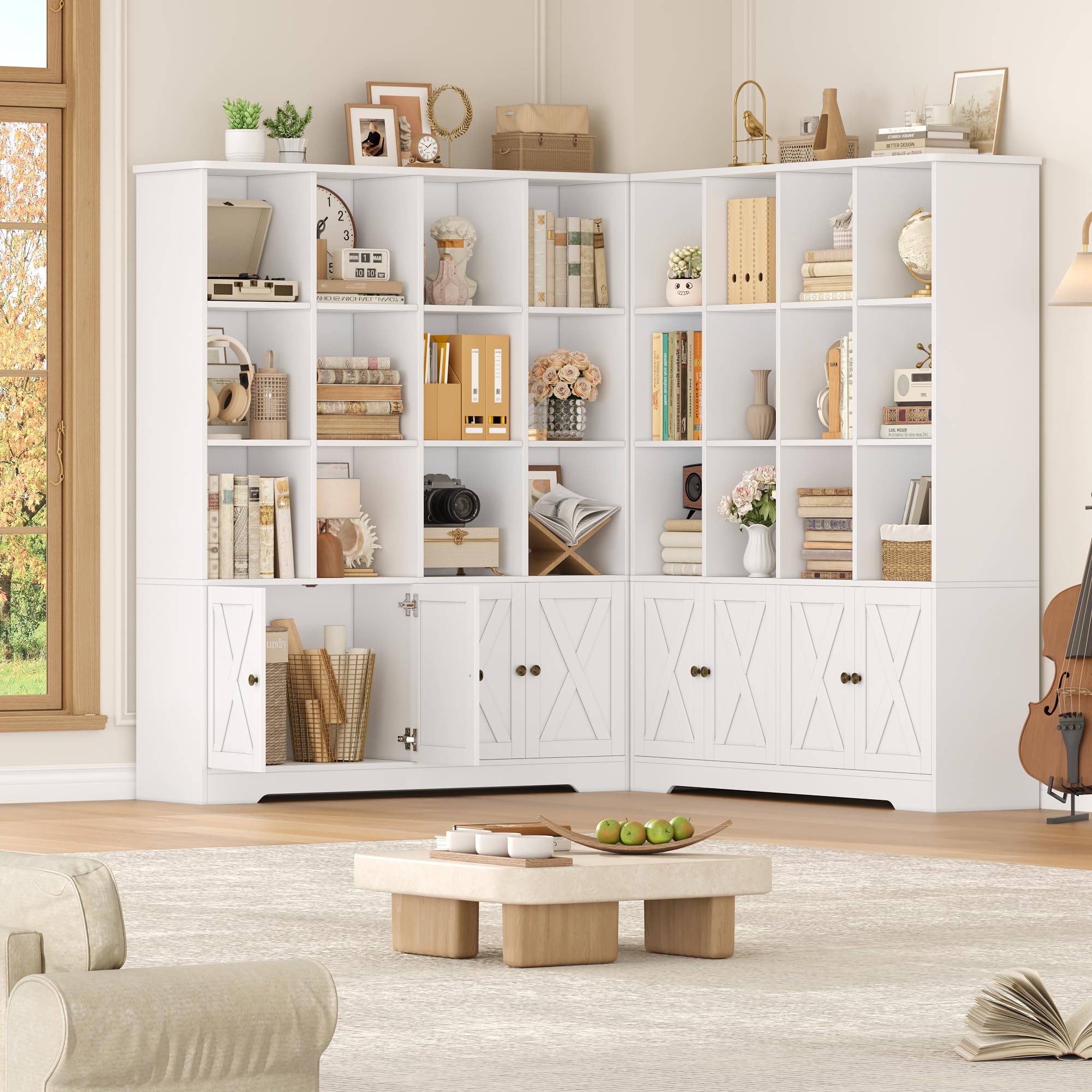 FirFurd 144.8cm Libreria, Libreria da Parete a 12 Scomparti, Bianco