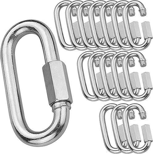 Paquete de 16 mosquetones de bloqueo ovalado M6 de acero inoxidable, clips de mosquetón resistentes de 14 pulgadas, eslabones de cadena rápida de