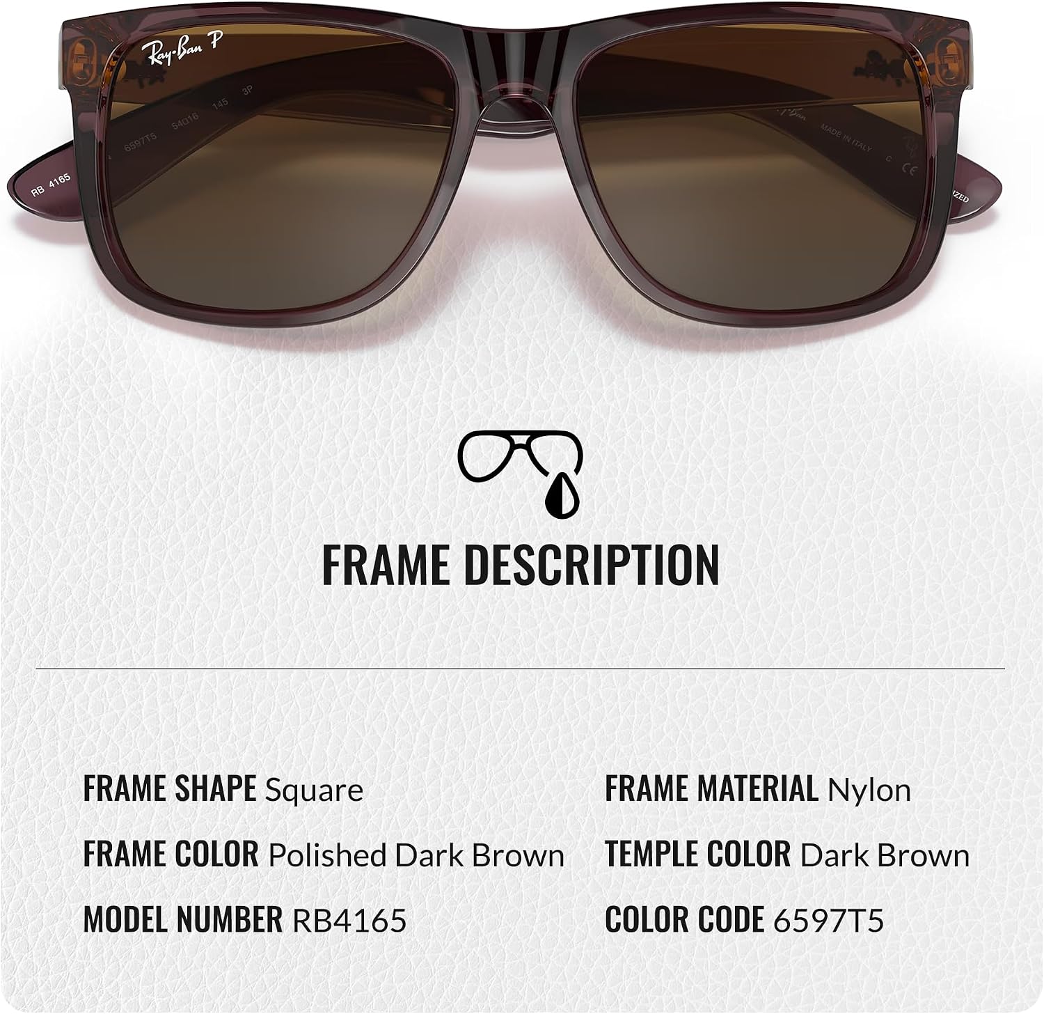Ray-Ban RB4165 JUSTIN CLASSIC Square Shaped Sunglasses for Men & Women with Official RAYBAN Eyewear Kit