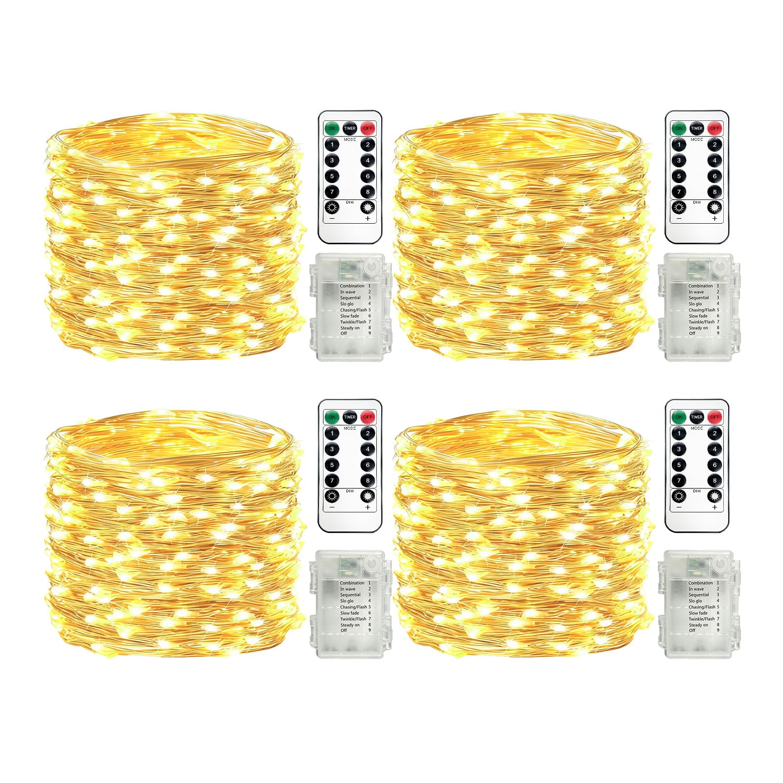 lezoura 4-Pack Fairy Lights Battery Operated, 33ft 100 LED