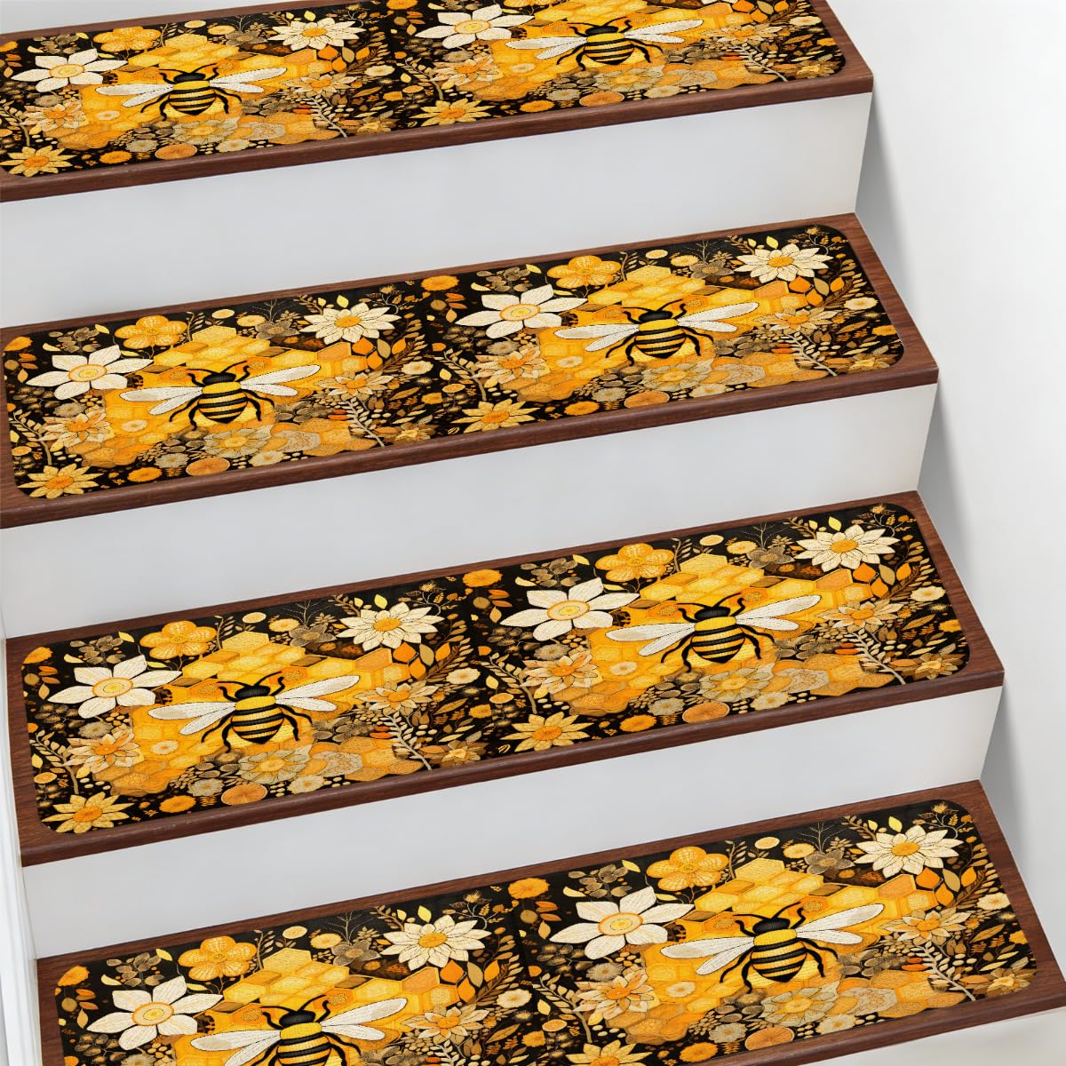 Alfombra para peldaños de escalera de flores y abejas de miel 7.8x30