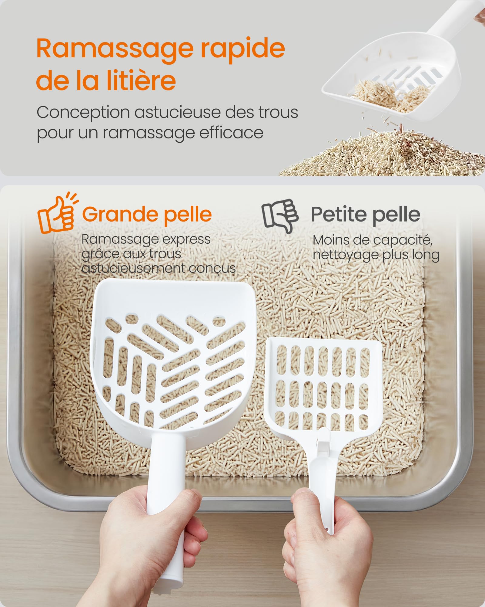 Feandrea Bac à Litière pour Chat en Acier Inoxydable, Litière Ouverte avec Pelle, Argent, 50 x 35 x 15 cm, pour Chats de Taille Moyenne et Grande PPT016E101