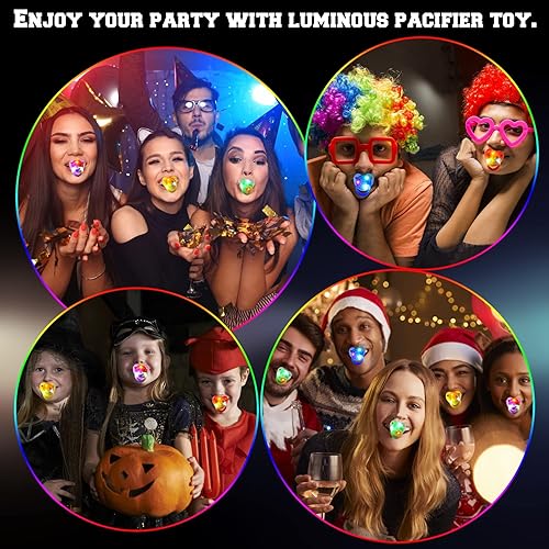 Miniatura 6 de 30 juguetes con luz LED que incluyen 15 chupetes LED, collar, 15 silbatos brillantes con cordones que brillan en la oscuridad, recuerdos de fiesta