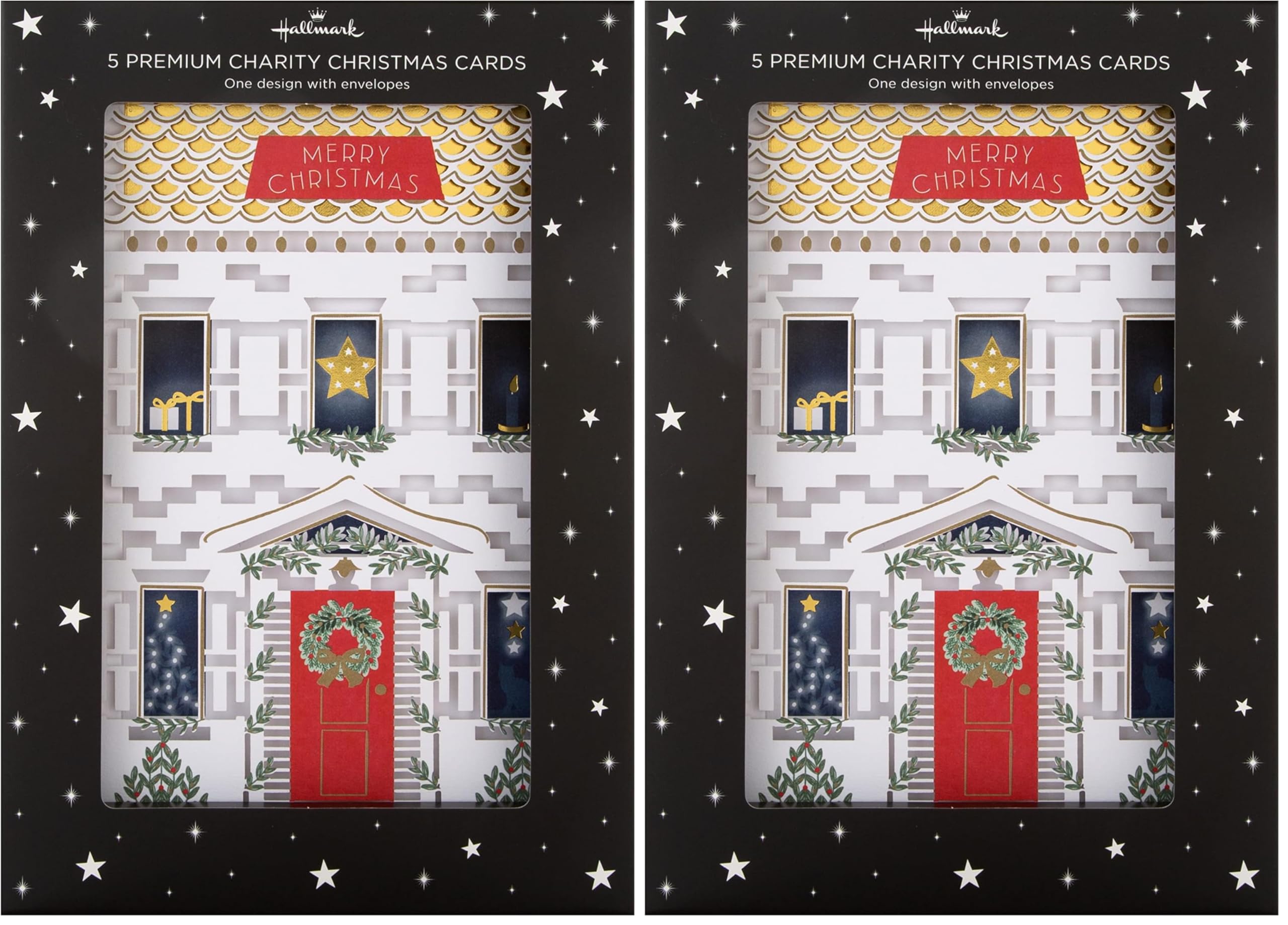 Hallmark Weihnachtskarten für Wohltätigkeitsorganisationen – 5 Stück Premium Festive Home Design, 25572270, Premium House Weihnachtskarten-Set (Packung mit 2)