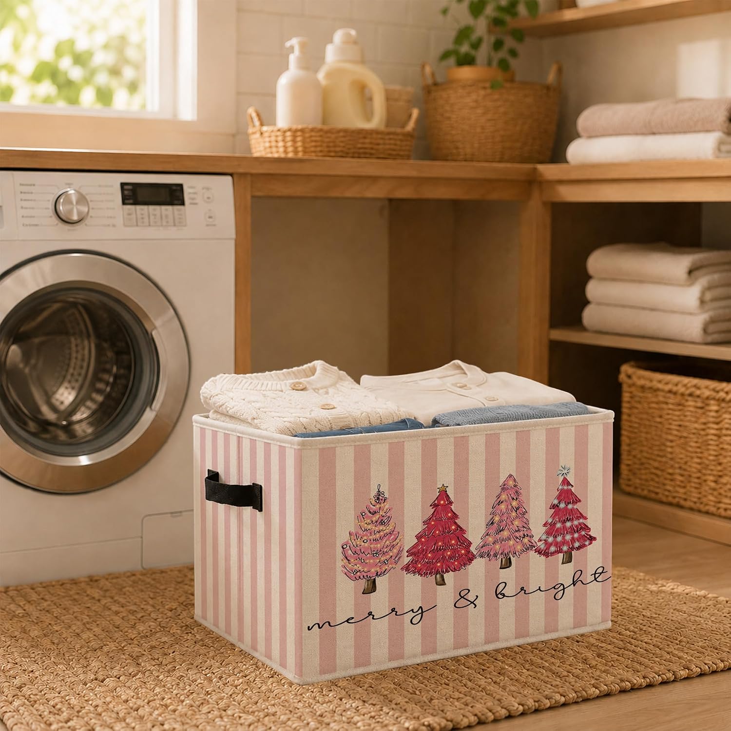 Pink Christmas Tree Storage Bin Box with Handles image 5