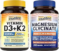 Vista 1 de Suplemento de vitamina D3 K2 10000 UI 90 cápsulas blandas y glicinato de magnesio 420 mg con vitamina D3 y B6 240 cápsulas