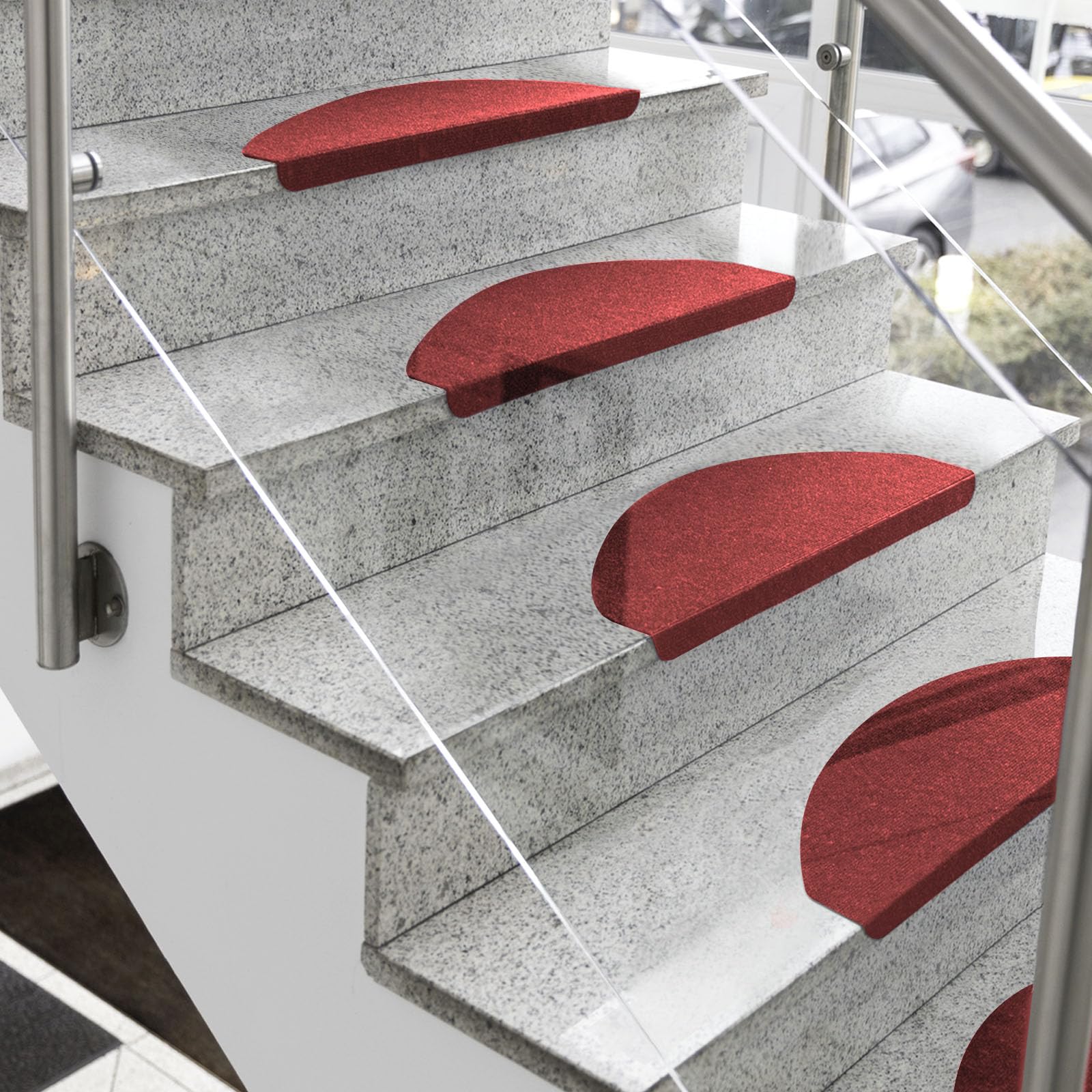 Leipzig - Tappetini per gradini semicircolari, antiscivolo e autoadesivi, per scale, per interni, in 5 colori, (rosso)