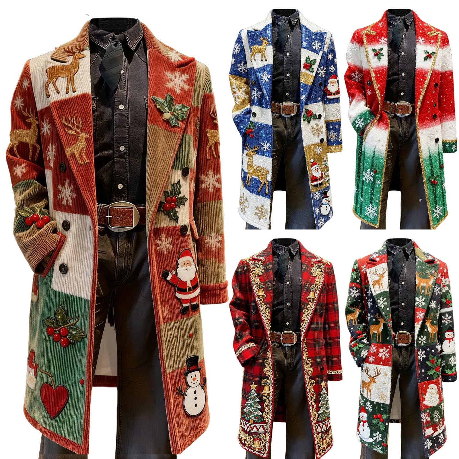 Giacche lunghe in velluto a coste da uomo divertente blazer natalizio a maniche lunghe con bottoni con risvolto Trench di Natale novità abiti natalizi vintage per vacanze smoking party capispalla con