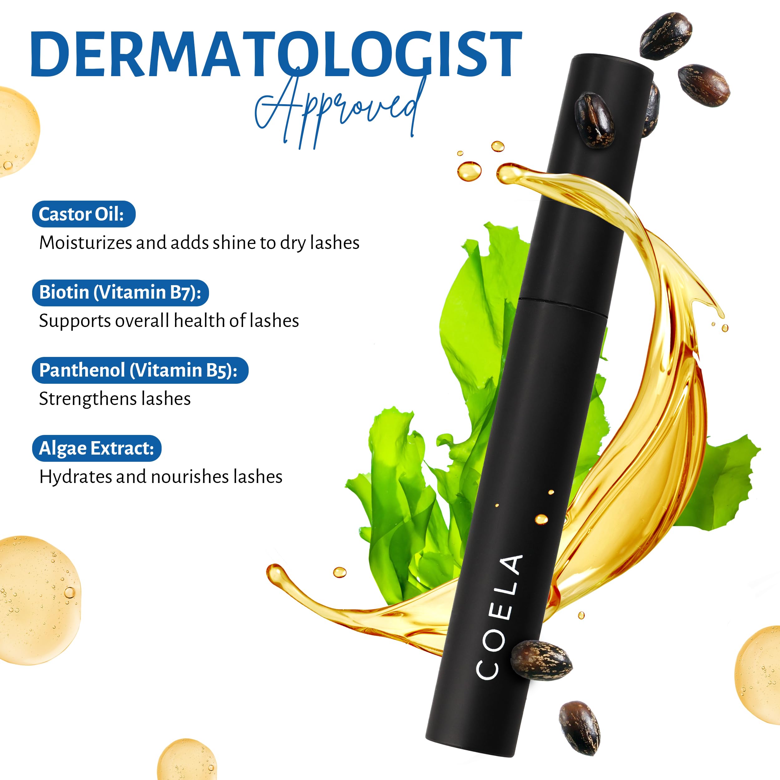 COELA's Overnight Lash Conditioning Mask with Castor Oil, Vitamin B7, Vitamin B5, Algae Extract | Dermatologist Approved, Naturally Derived Ingredients, Vegan | Dry Down Technology