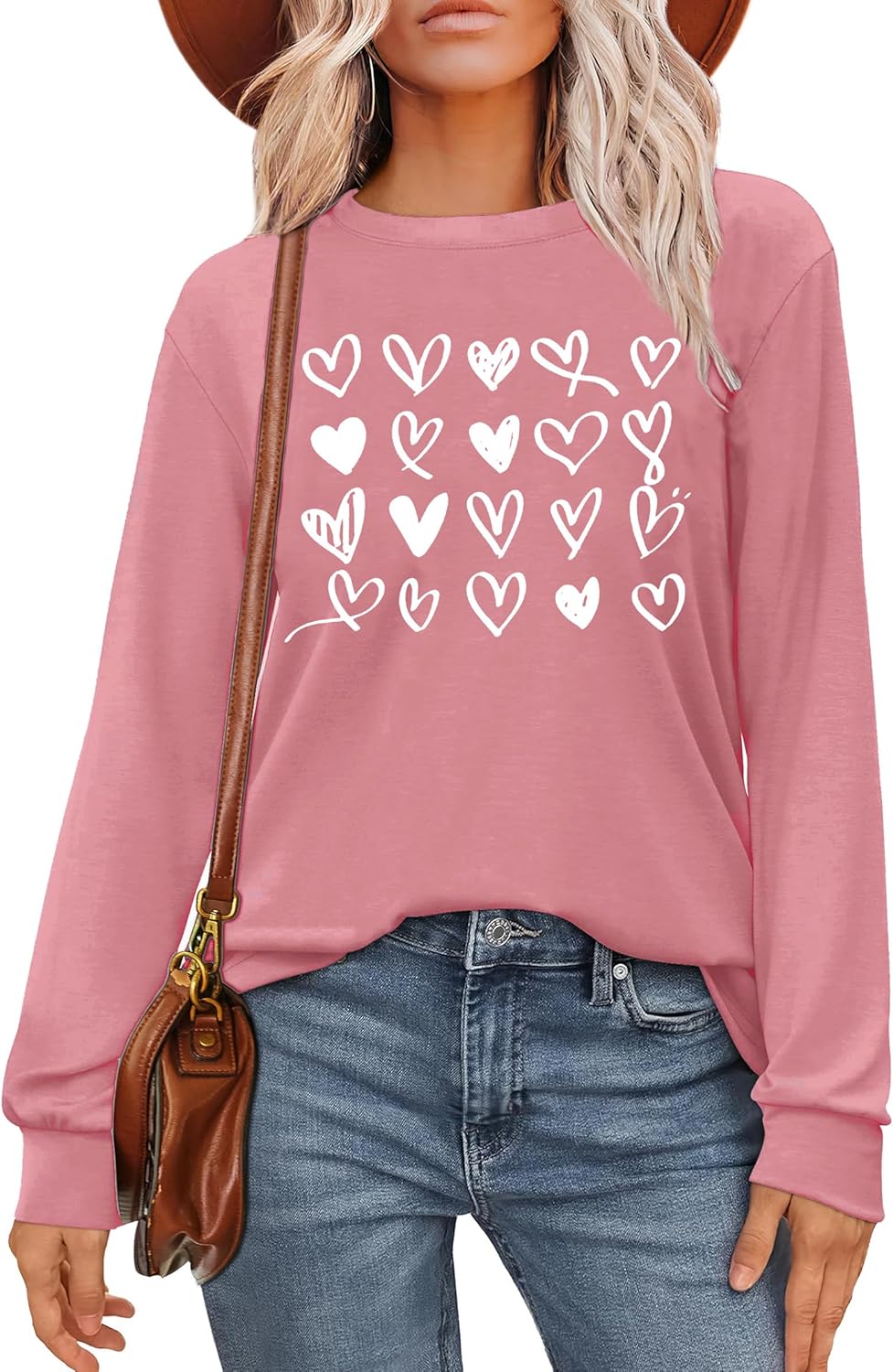 CAZYCHILD Valentine Shirts for Women Valentine's Day Love Heart Graphic Long Sleeve Tee Tops