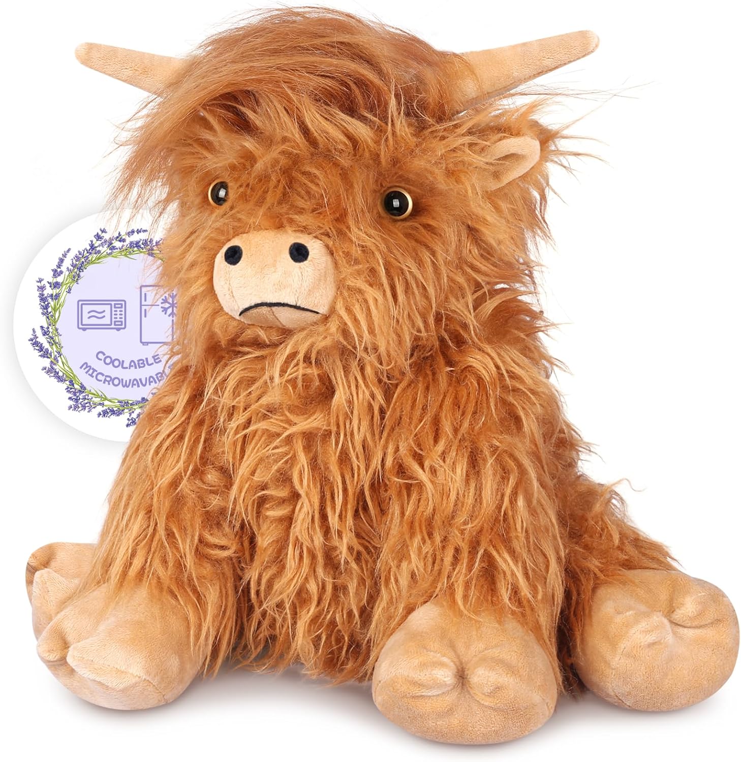 Heatable & Coolable Highland Cow Stuffed Animals Plushie, Microwavable Heating Pad for Soothing & Relaxation, Lavender Scented Cattle Plush Toys for Stress Relief, Stuffed Cow Gifts 1Pcs-Highland Cow 1.0