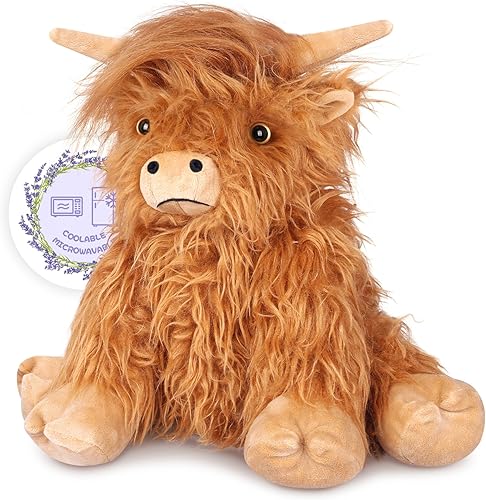 Heatable & Coolable Highland Cow Stuffed Animals Plushie, Microwavable Heating Pad for Soothing & Relaxation, Lavender Scented Cattle Plush Toys for