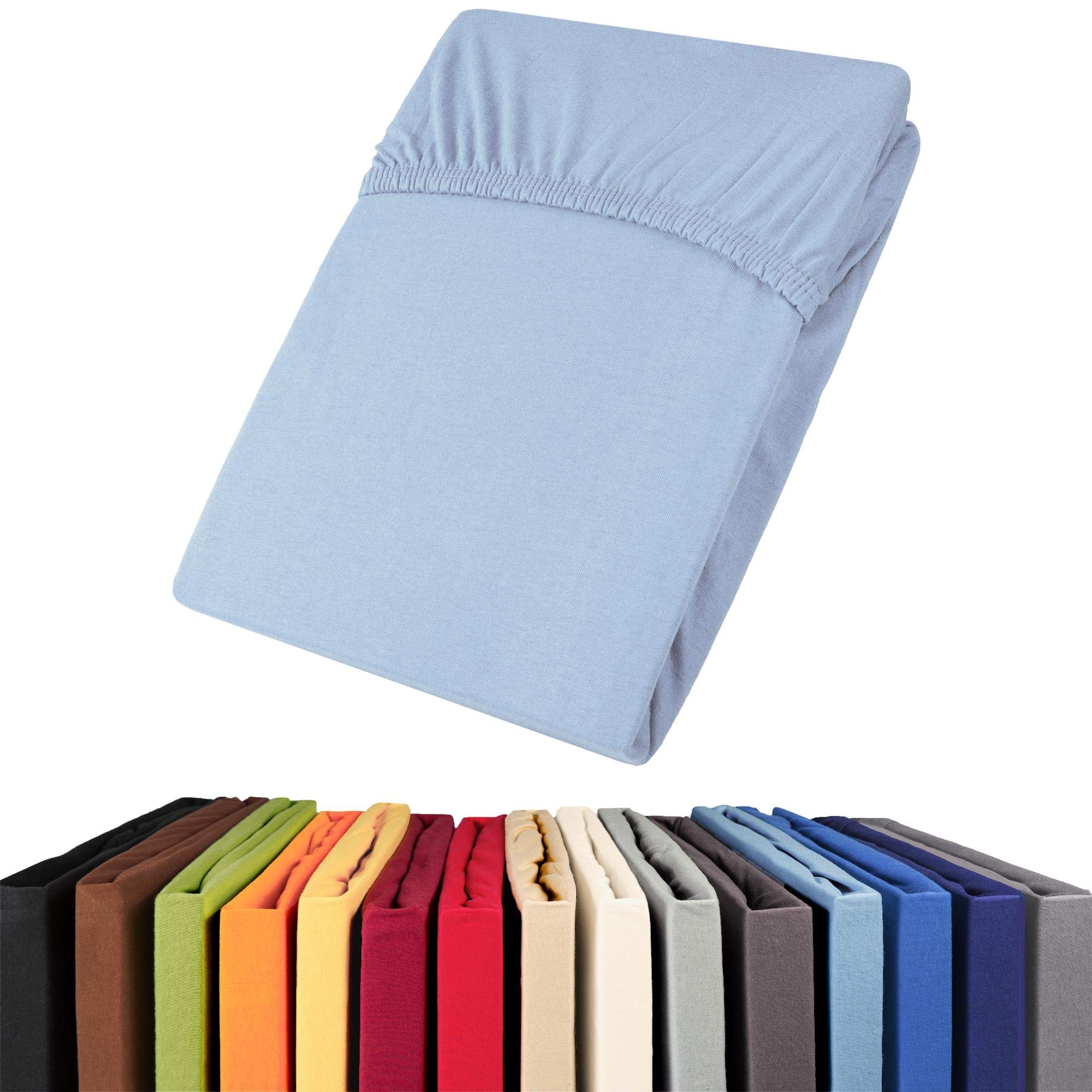 aqua-textil Viana Spannbettlaken 180x200-200x200 cm blau Baumwolle Spannbetttuch Jersey Laken