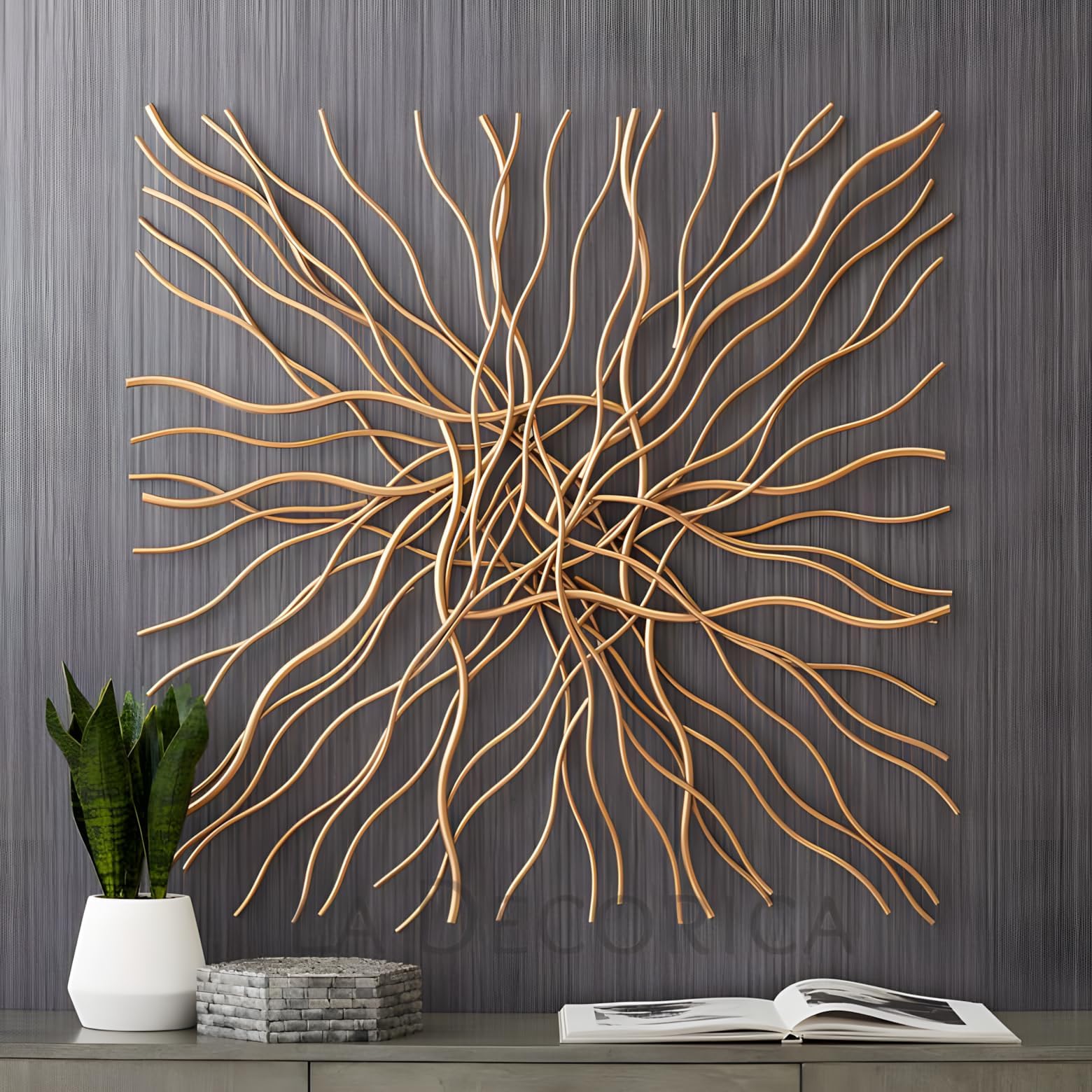 Modern Decorative Metal Wall Art Iron Wall Hanging Decor For Living Room/Hotel/Restaurant/Bedroom Wall Decoration (24X24 Inch/Gold)