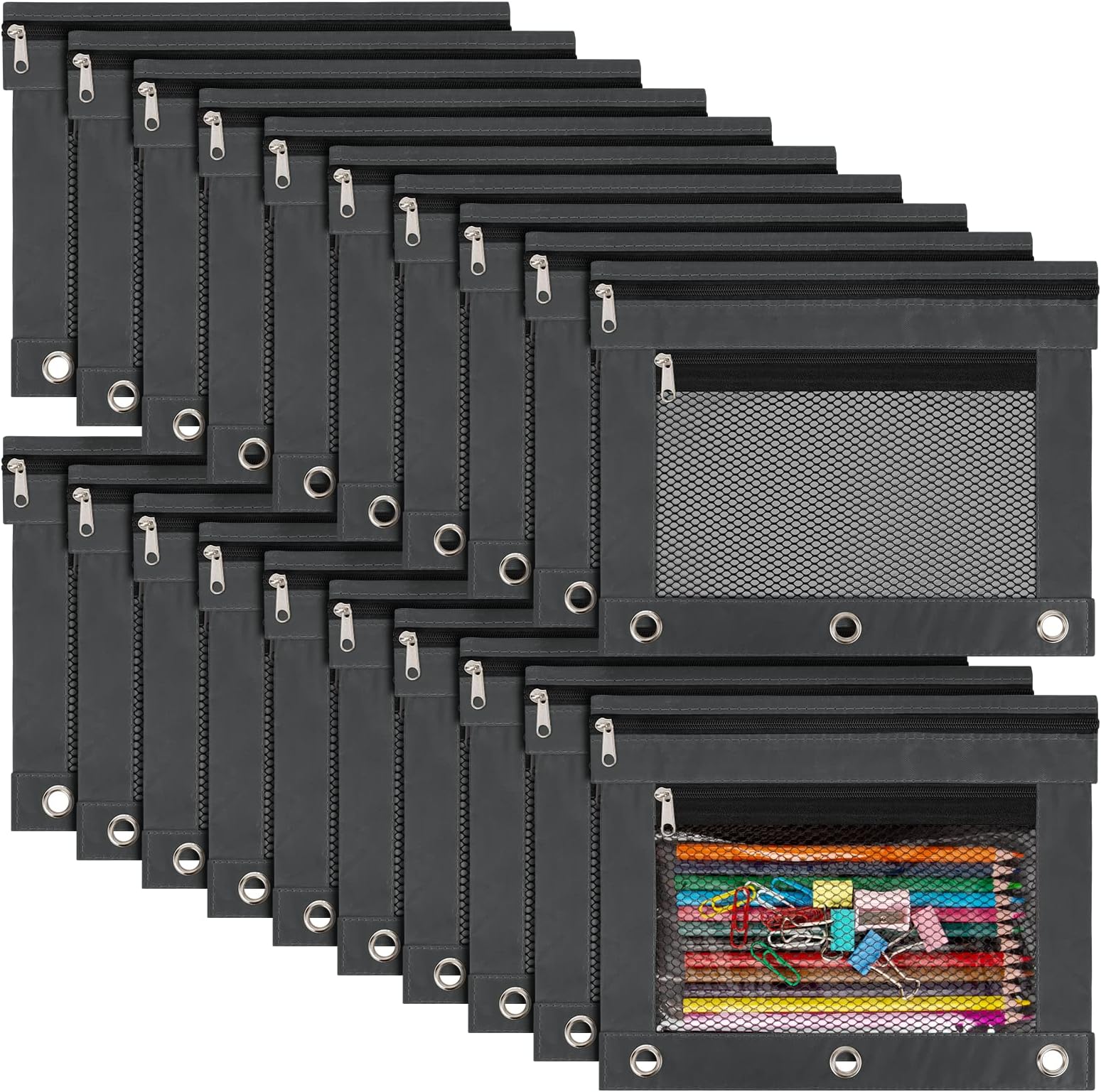 IKAYAS 20 Pack Pencil Pouch for 3 Ring Binder bulk Binder