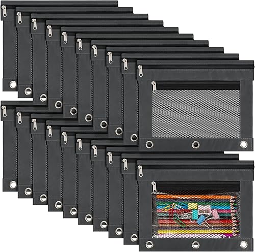 IKAYAS 20 bolsas para lápices con cremallera, bolsa de 3 anillos para lápices para el aula, estuche a granel para lápices, estuche para guardar