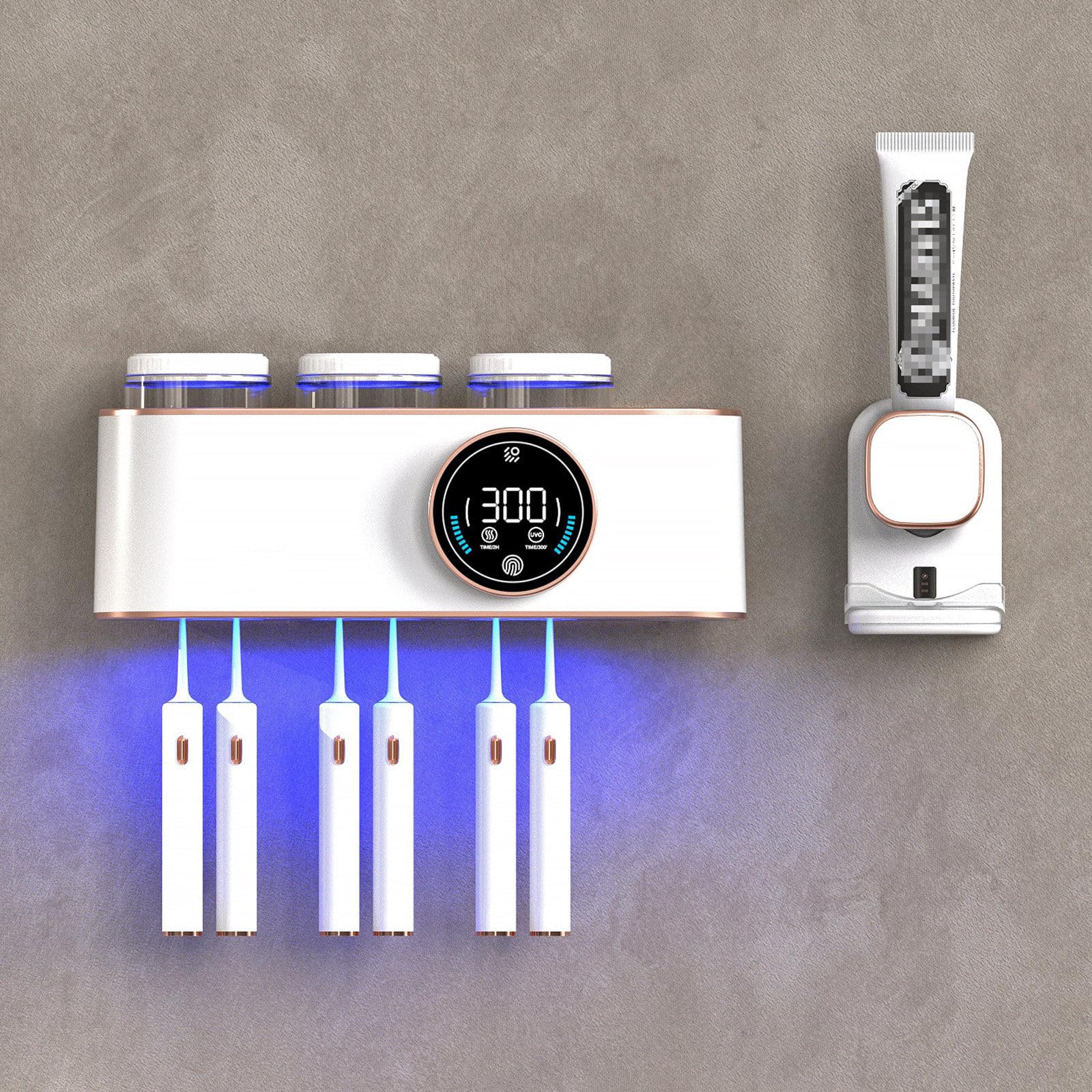 Soporte Inteligente para Cepillo de Dientes, esterilizador de Pasta de Dientes de Secado automático, Set de Accesorios de baño para el hogar con dispensador de Pasta de Dientes,White-C