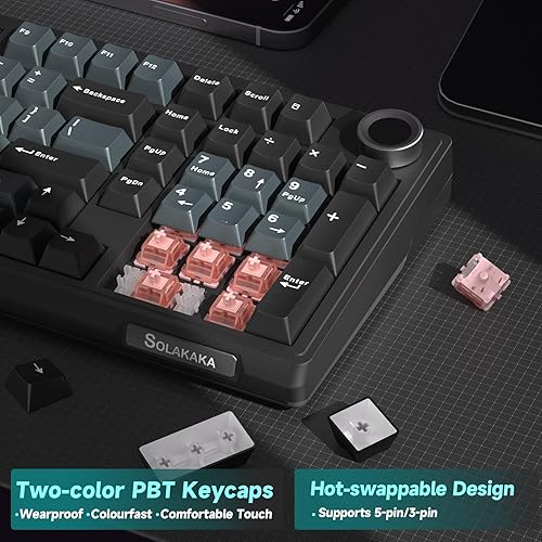 Miniatura 4 de SOLAKAKA KI99 Pro - Teclado mecánico inalámbrico con interruptor silencioso, interruptores preiluminados intercambiables en caliente, teclado Negro,