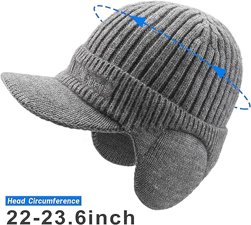Miniatura 4 de Muryobao Gorro de invierno para hombre, con forro polar, con visera, orejeras cálidas, gorra de esquí