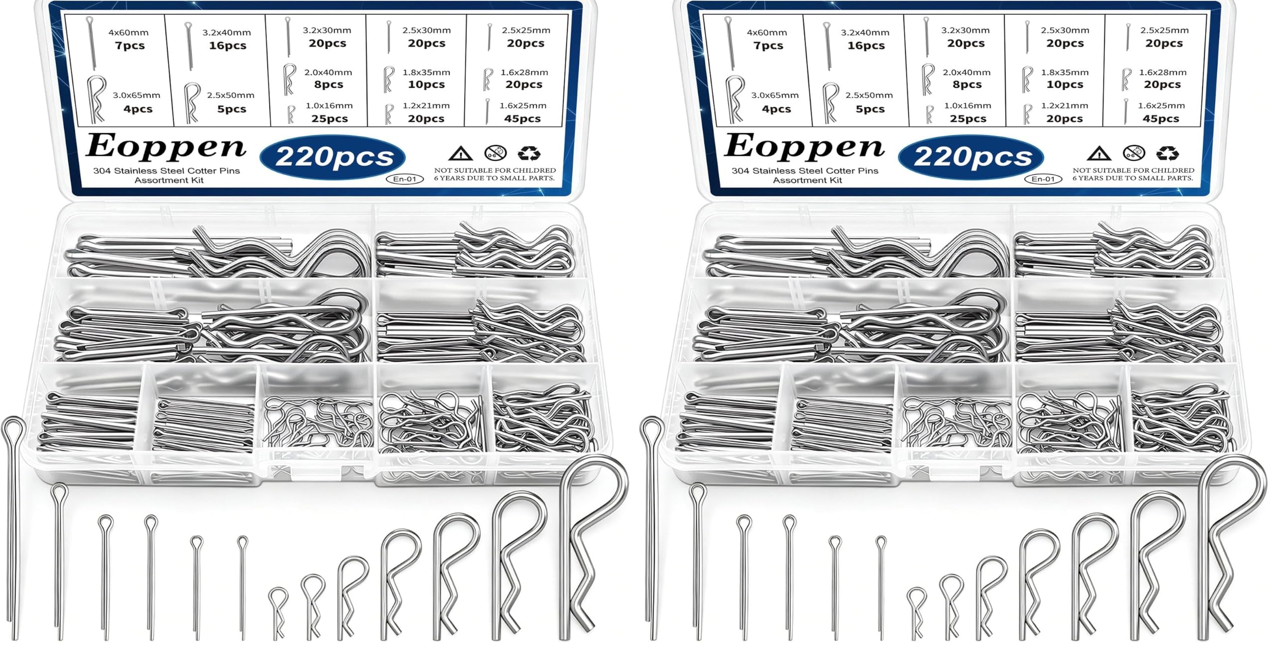 132Pcs Clevis Pin Cotter Pin Hair Pin Assortment Kit - 304 Stainless Steel 15 Sizes Cotter Pin & R Clips Pin Zinc-Plated Single Hole Flat Head Clevis Pins — Amazon image 11