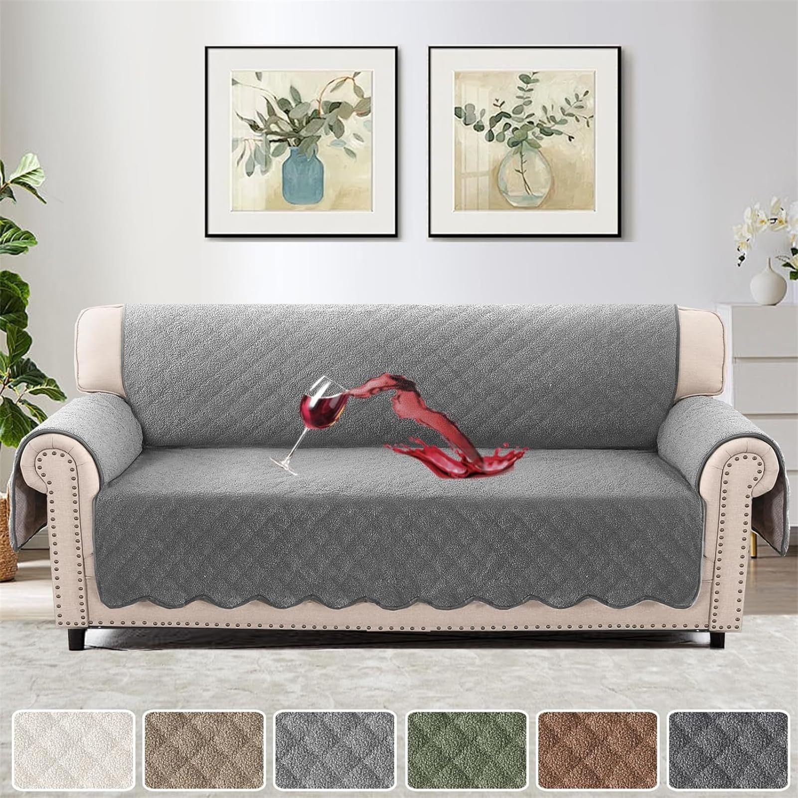 Housses de canapé en polaire teddy épaisse et douce au fini gris chic pour grand sofa