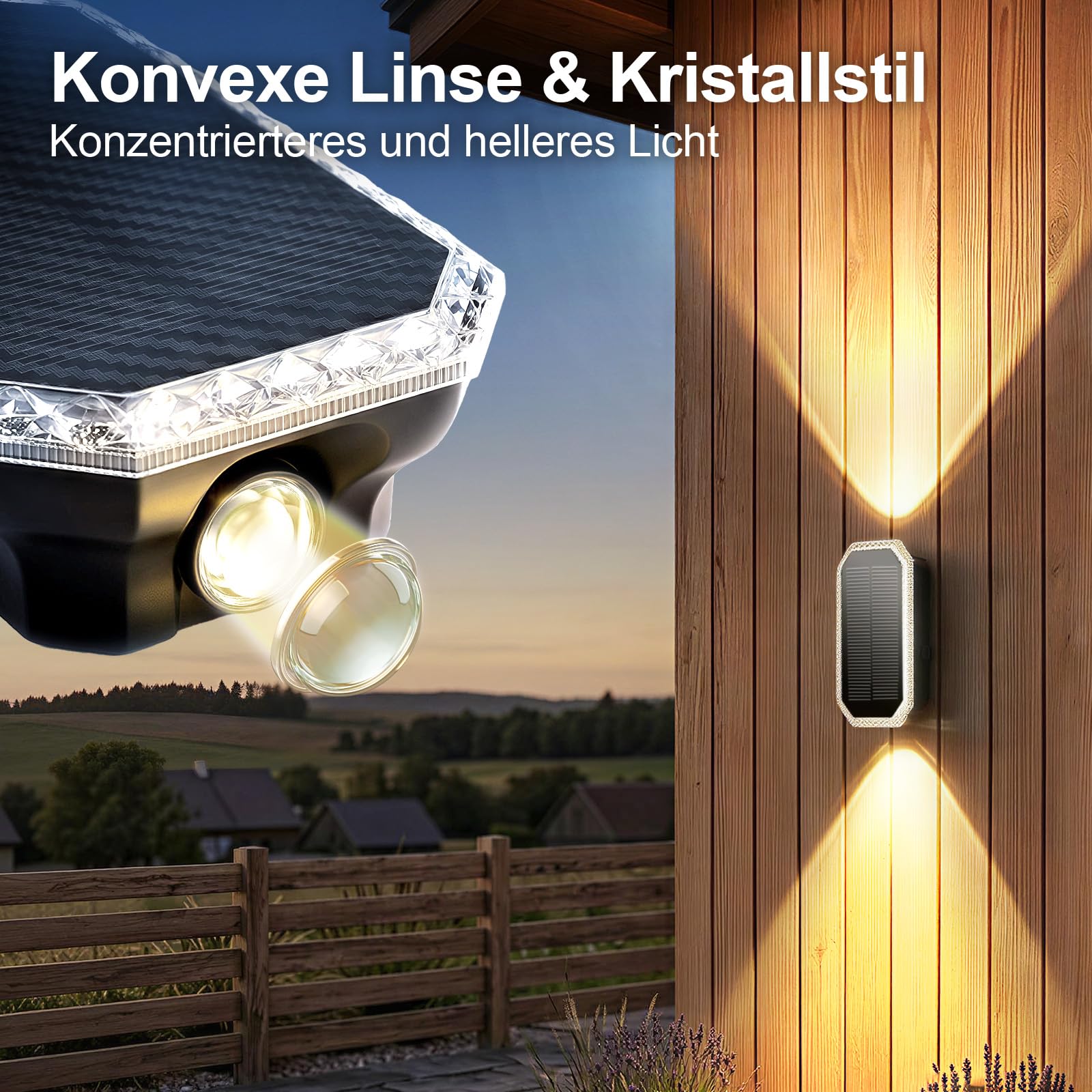 Solarlampen für Außen, Solar Wandleuchte Aussen Up and Down, Solarleuchten für Außen Wand Zaun Garten Winterfest IP65 Wasserdicht, 3 Lichtfarben Warmweiß Kaltweiß, 3000K/4000K/6500K, 4 Stück