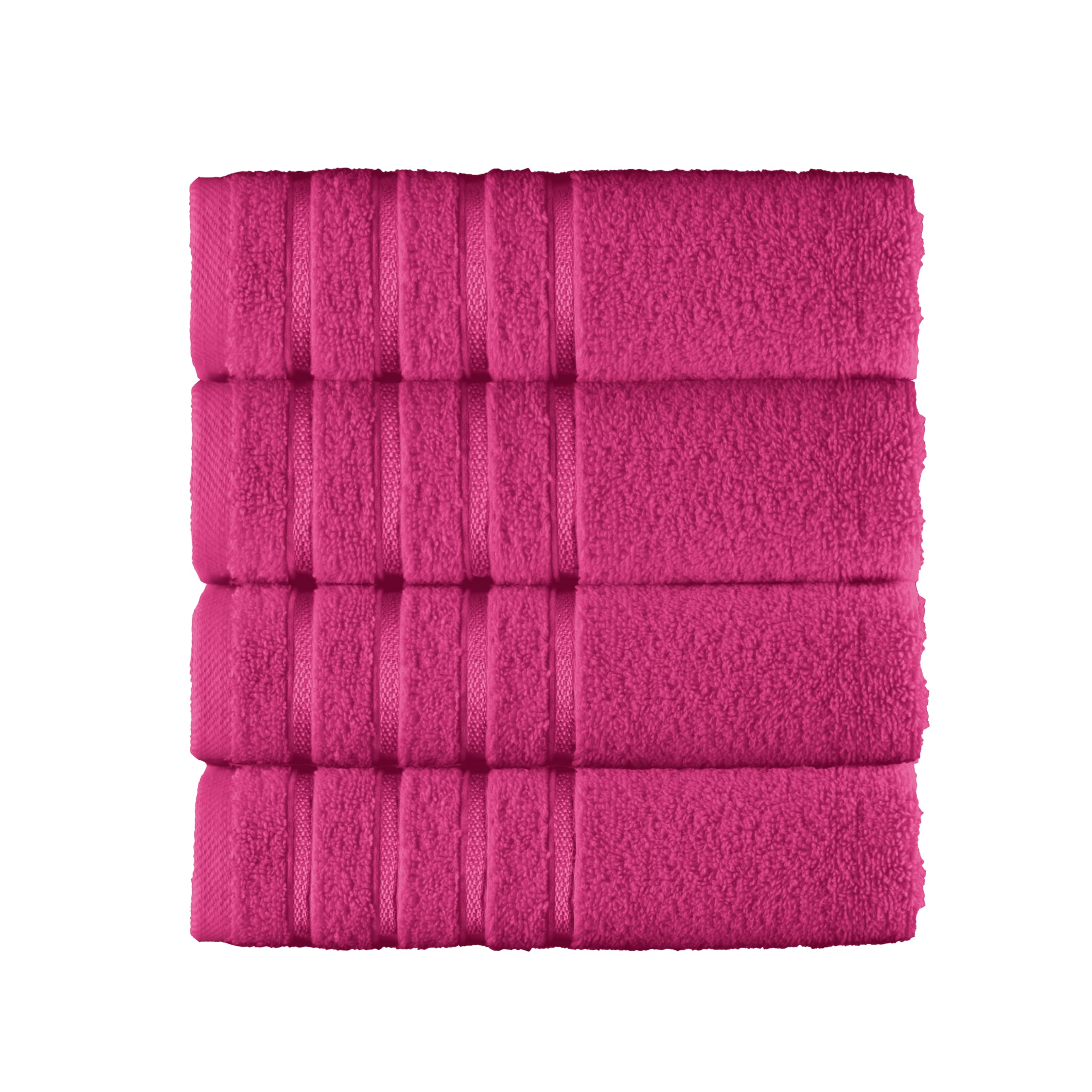 Elegant Comfort 100% Turkish Cotton 4 Lines Viscose Stripe Luxury 4 Pack Hand Towel Set - Ultra Absorbent and Soft 16 x 28 Inch Premium Hotel Spa Quality Towels for Everyday Bath Use, Hot Pink