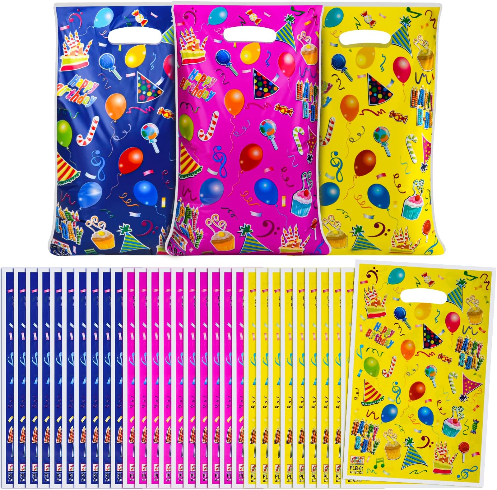ASTARON Birthday Party Bags for Kids Party 30 Pcs Party Favor Bags，Girls and Boys Birthday Supplies Gift Bags Plastic Goodie Bags