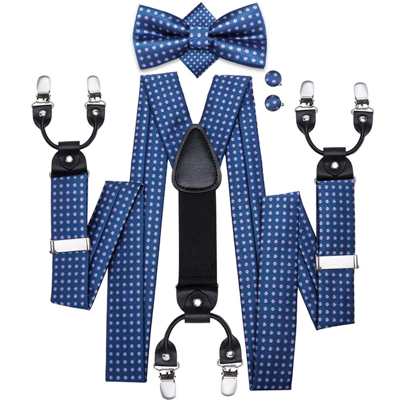 Hosenträger Suspender Herren-Hosenträger-Set Mit Fliege Und Manschettenknöpfen 6 Clips Für Männer Vintage-Hosenträger Blumenmuster Verstellbar