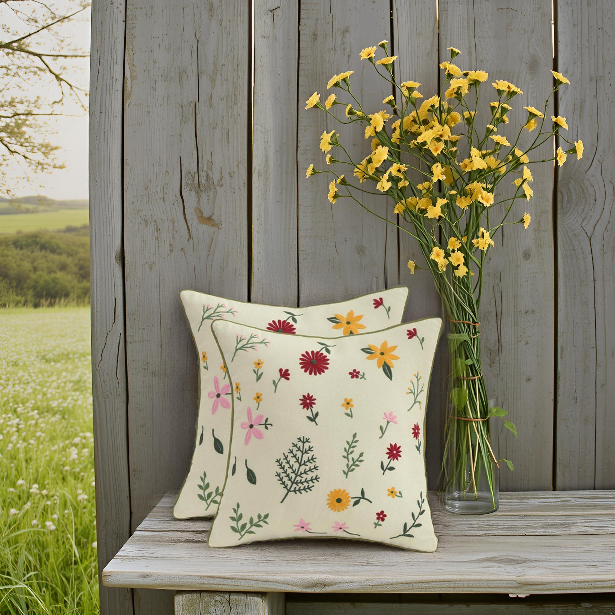 お洒落な刺繍入りクッションカバー(2枚セット) Amazon.co.jp: Tosleo 刺繍入りクッションカバー 18x18インチ 2枚