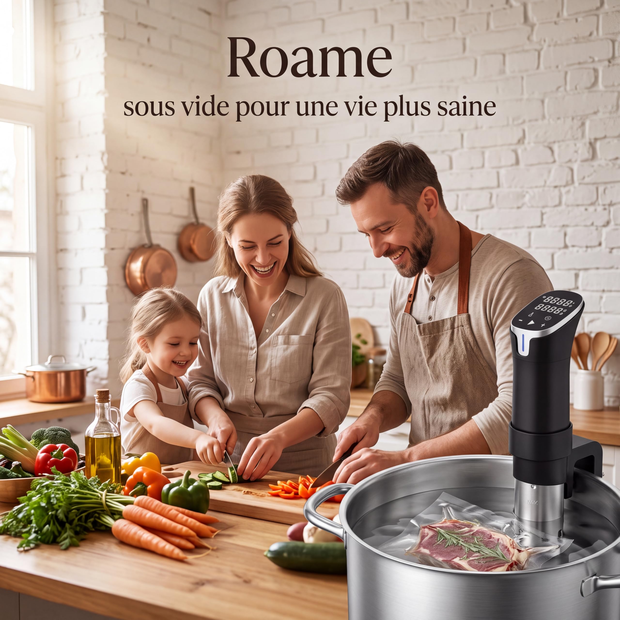 Roame Cuiseur Sous Vide 1100W, WiFi App, Thermoplongeur LCD, IPX7