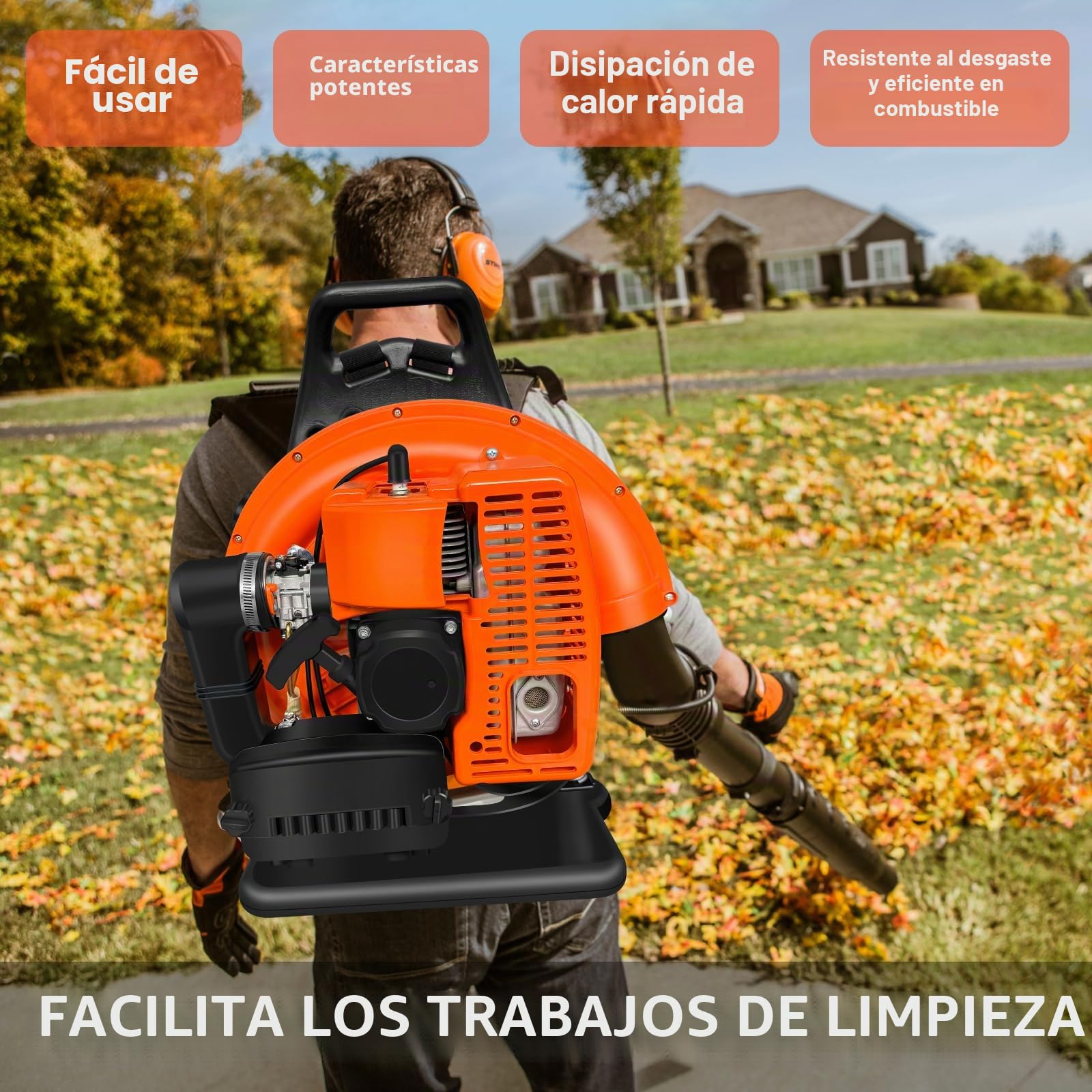 63cc Soplador de Hojas a Gasolina, Estilo Mochila, ASUNCELL Velocidad de Soplado, Soplador de Hojas a Combustible Inalámbrico para Patios, Jardines