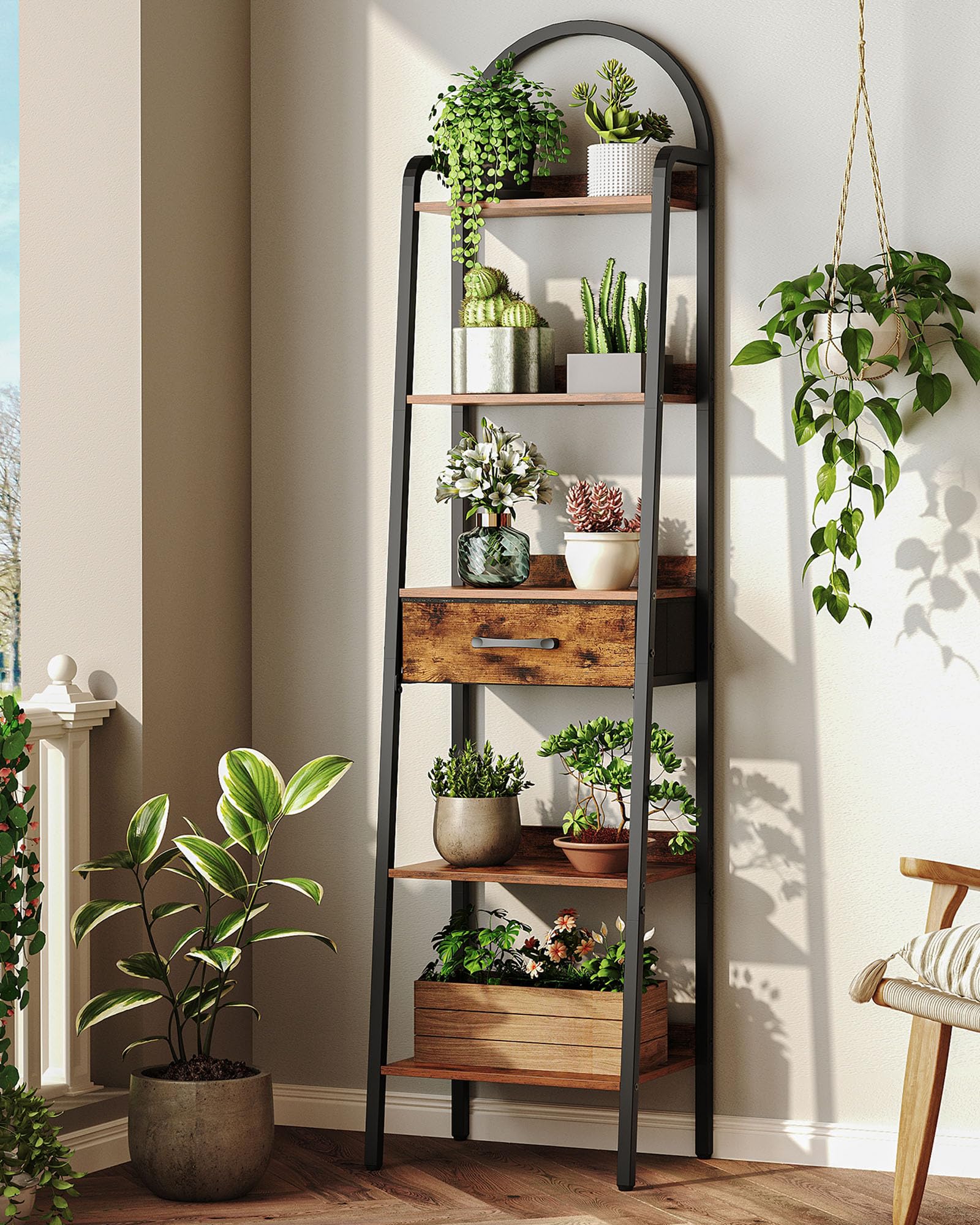 Amazon.com: CHOEZON 5 Tier Ladder Shelf with Drawer, Tall Ladder