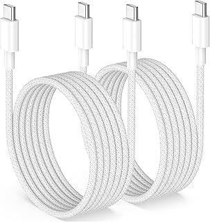 سلك شاحن USB C الى C بقدرة 60 واط لماك بوك اير/برو، لابل ايفون 15 برو ماكس بلس، ايباد برو، جوجل بكسل 9/8/7، اندرويد، ماك لابتوب، كيبل شحن سريع USB نوع C، 6 قدم، عبوتان