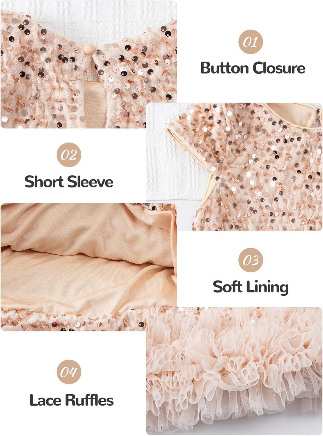 Happy Cherry Sequin Dress for Kid Girls A-Line Sleeveless Sparkly Gown Party Dresses with Faux Fur Trim - Image 5