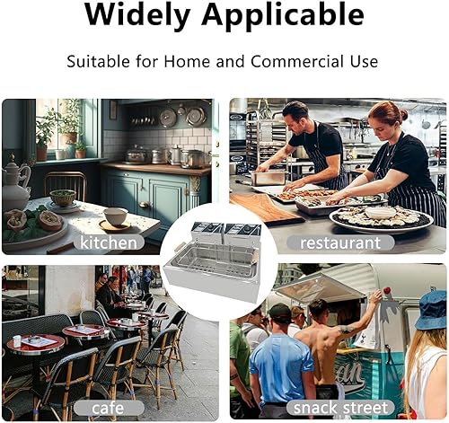 Miniatura 7 de Freidora Comercial Profunda con Canasta para Restaurante o Uso Doméstico, 3400W 12.7QT Capacidad Grande Desmontable de Acero Inoxidable para