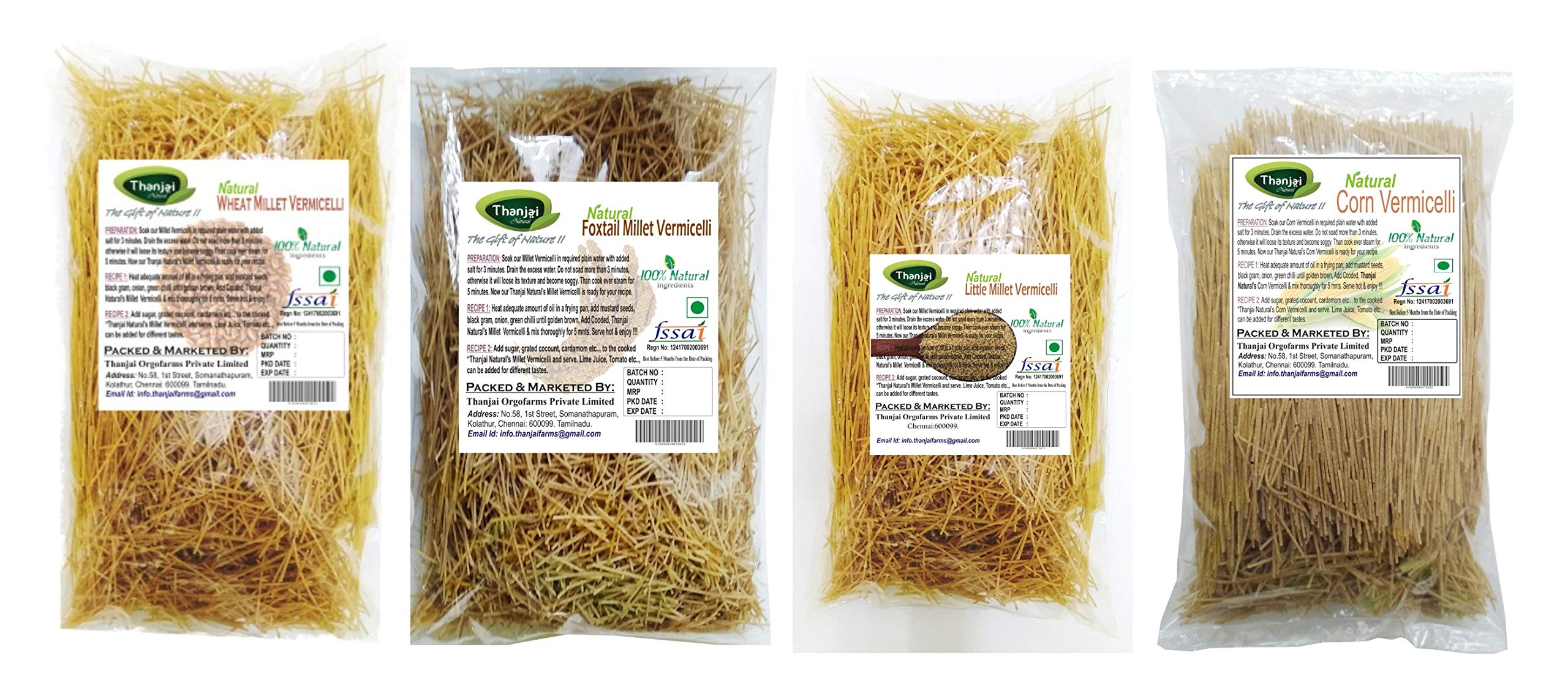 Thanjai Natural 4 Varieties Vermicelli/Semiya, 800 G (Corn Millet, Foxtail Millet, Little Millet, Wheat Millet) - Natural (B07PQ85QV1) Amazon Price History, Amazon Price Tracker