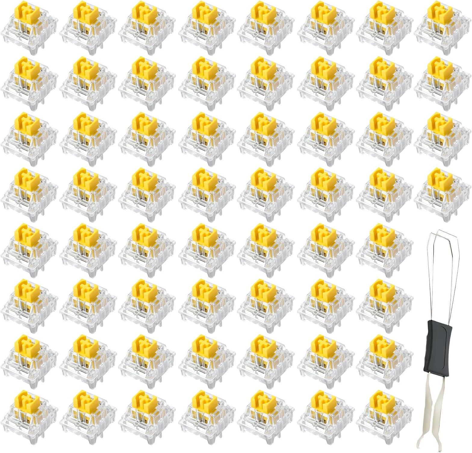 60Pcs Keyboard Switches, Mechanical Keyboard Switches, Keys 60-Pc Yellow Clicky 3-Pin Pre-Lubed + Puller Universal Typing Gaming Gift ﻿