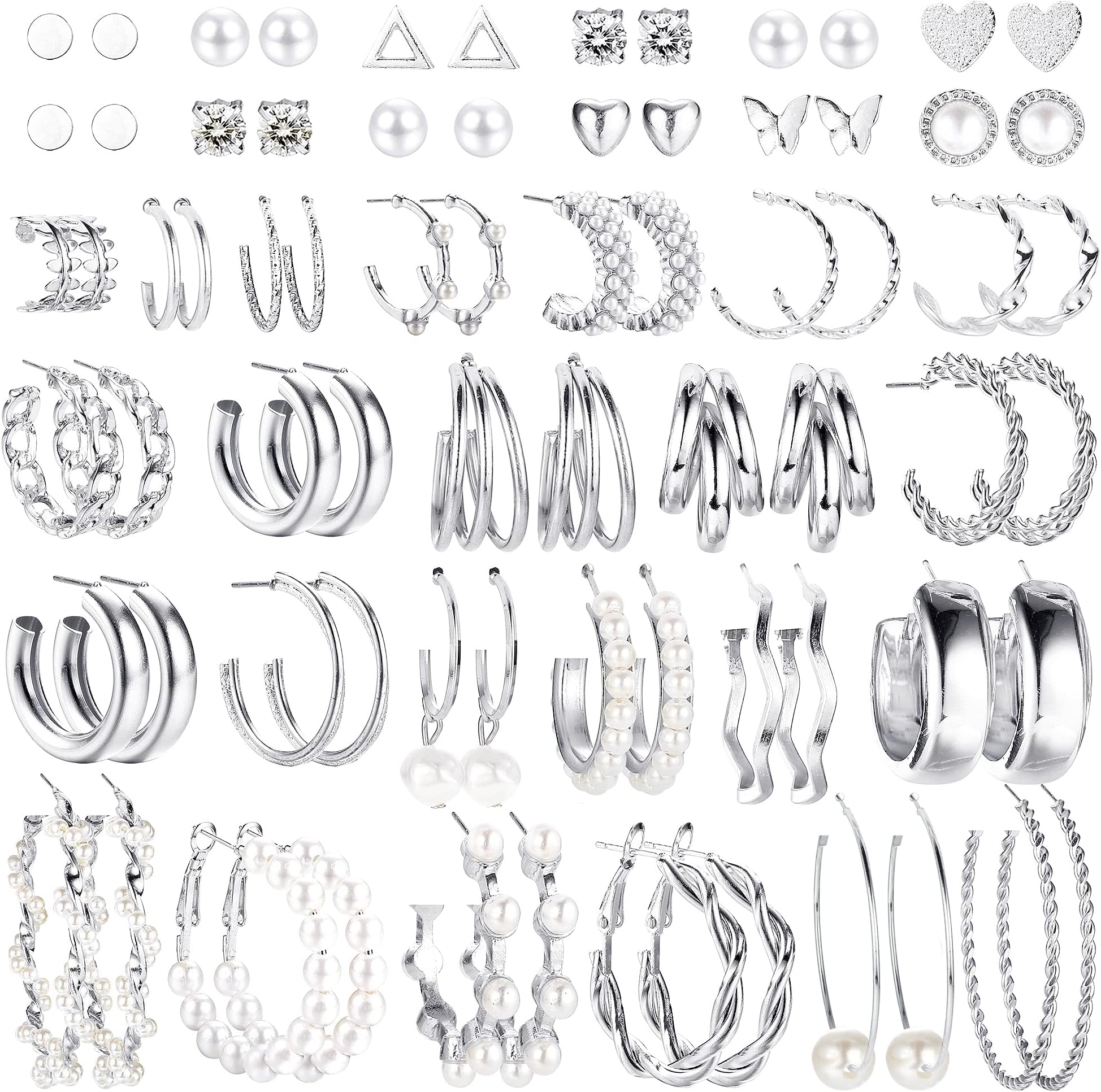 CASSIECA38 Pairs Gold Earrings Set for Women Girls Boho Drop Dangle Earrings Pack Fashion Pearl Multipack Statement Earrings Bulk Acrylic Hoop Earrings for GiftCarbonfree Certified