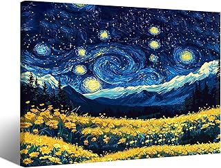 EEYNAQQ Van Gogh Style Starry Night Wall Art Vintage Aesthetics Surrealist Canvas Prints Paintings 12x16 Inch Mountain Floral Natural Landscape Wall Decor for Living Room Bedroom Children's Room
