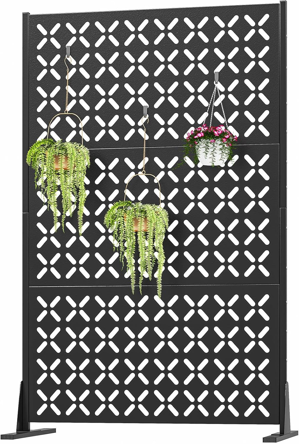 Outdoor Metal Privacy Screen with Stand 72" H x 46" W Freestanding Decorative Privacy Fence and Garden Divider, Portable Divider Screens for Deck Patio Balcony Garden Outdoor & Indoor (X Shaped)