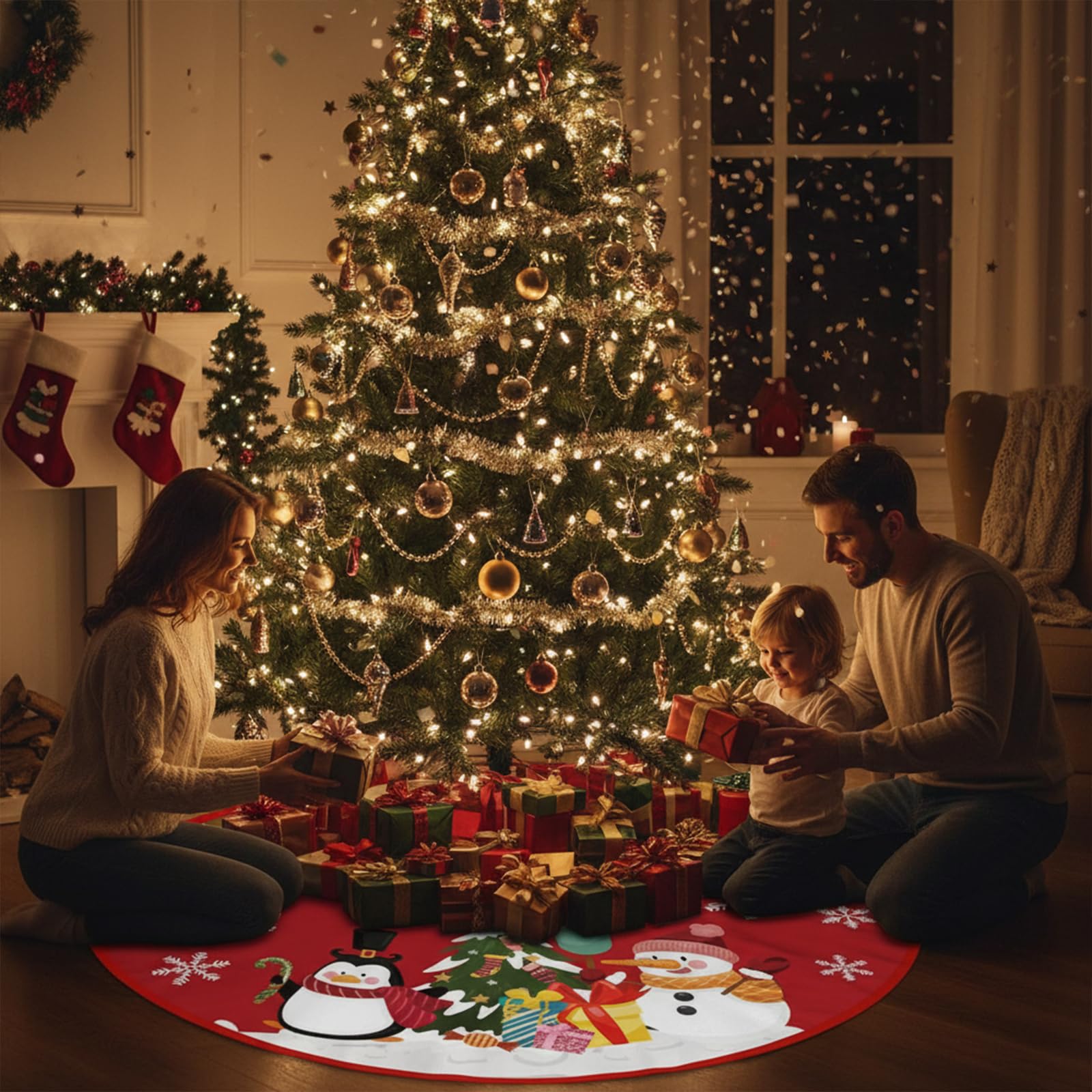 Jupe de Sapin de Noël Rouge 90cm pour Décoration d'Arbre
