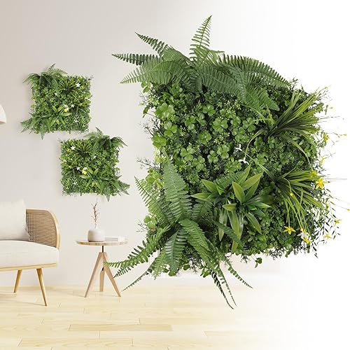 Miniatura 9 de E&K Panel de valla de plantas artificiales de 20 x 20 pulgadas, hojas sintéticas, césped, panel de privacidad para interiores y exteriores (estilo