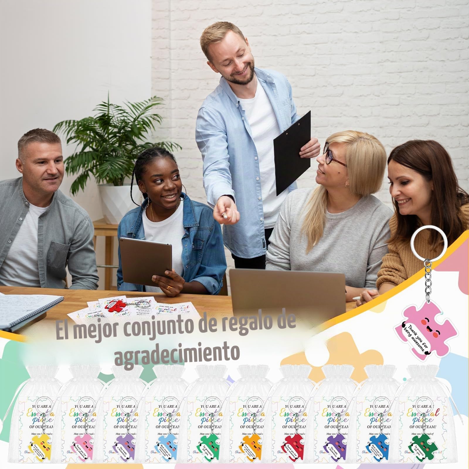 Juego de 30/50/80 llaveros de rompecabezas de agradecimiento para regalos de agradecimiento al equipo, llavero acrílico con tarjetas de agradecimiento para empleados, personal, colegas