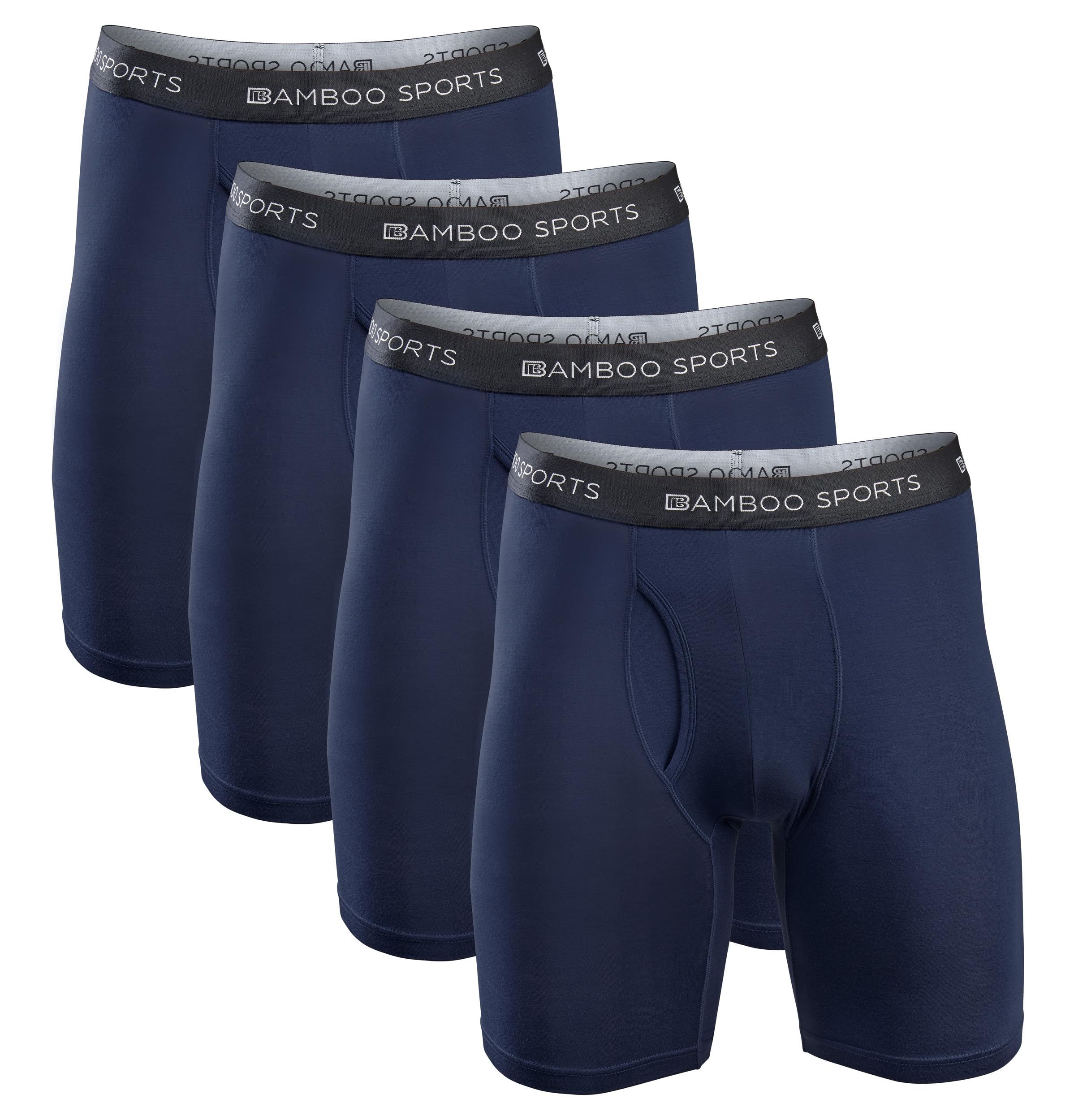 Bamboo Sports Mens 6 in Boxer Briefs 4 pack, Anti Chafing, Breathable, Non-Binding, Super Soft & Comfortable Moisture Wicking