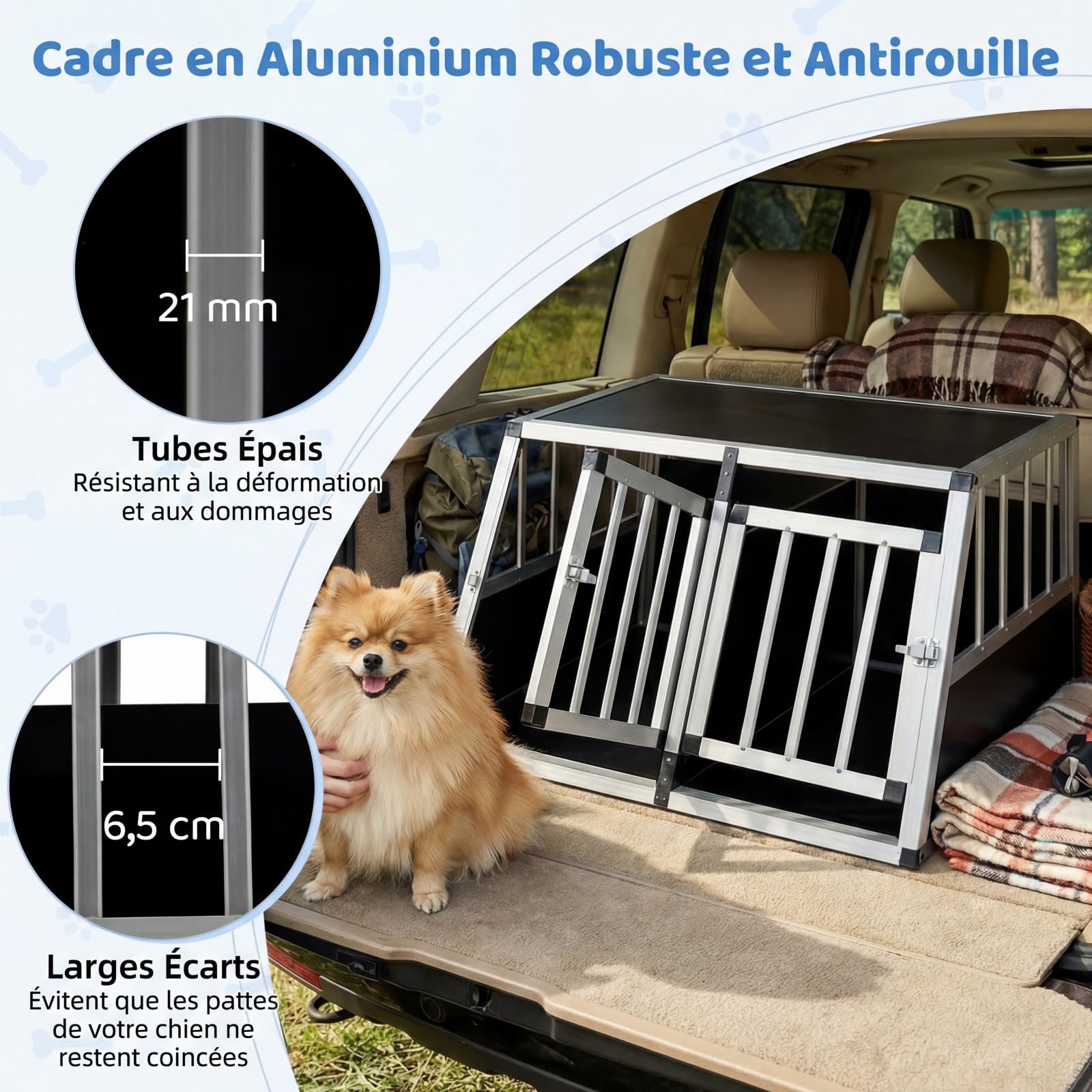 COSTWAY Caisse de Transport pour Chien en Aluminium, Séparateur Amovible, Portes Verrouillable, Cage pour Chien Chat, Design Trapézoïdal, Coins de Protection pour Chiot Chat Lapin, 89 x 69 x 50,5 cm