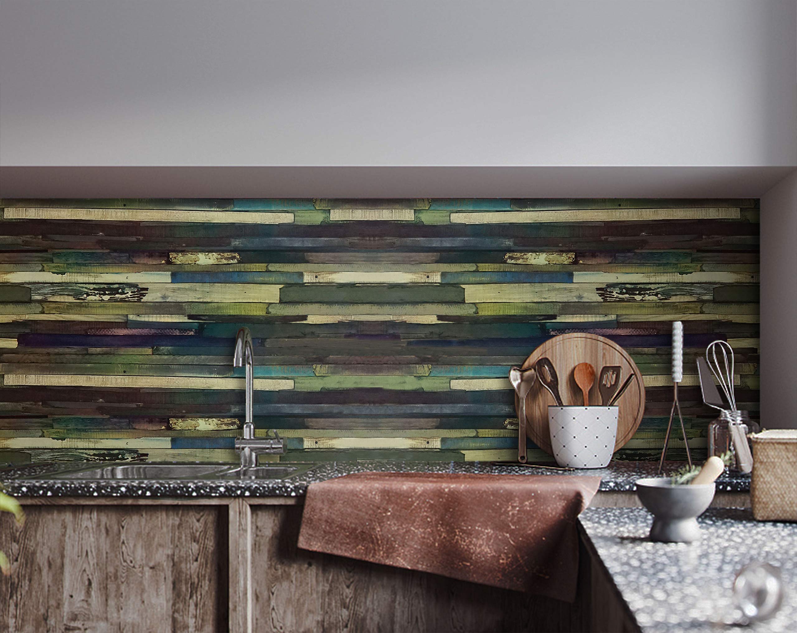 Colorful Wood Wallpaper Decorative Contact Paper Wood Peel and Stick Wallpaper Vintage Wallpaper Wood Self-Adhesive Film Wallpaper Removable Wall Paper Wood Panel Shelf Liner Vinyl Roll 17.7’’x78.7’’