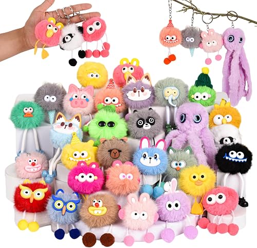 LiYiQ 30 Pcs Cute Plush Keychains Kawaii Keychain Bulk for Birthday Goodie Bags Pinata Toys Classroom Prizes