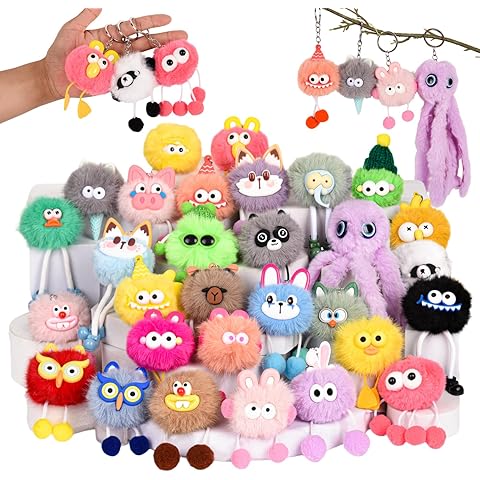 LiYiQ 30 Pcs Cute Plush Keychains Kawaii Keychain Bulk for Birthday Goodie Bags Pinata Toys Classroom Prizes Party Favors