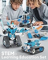 Vista 3 de Kit de construcción de robot STEM RC 5 en 1, 398 piezas APP y bloques de control remoto DIY robótica de ingeniería, juego de ciencia erector